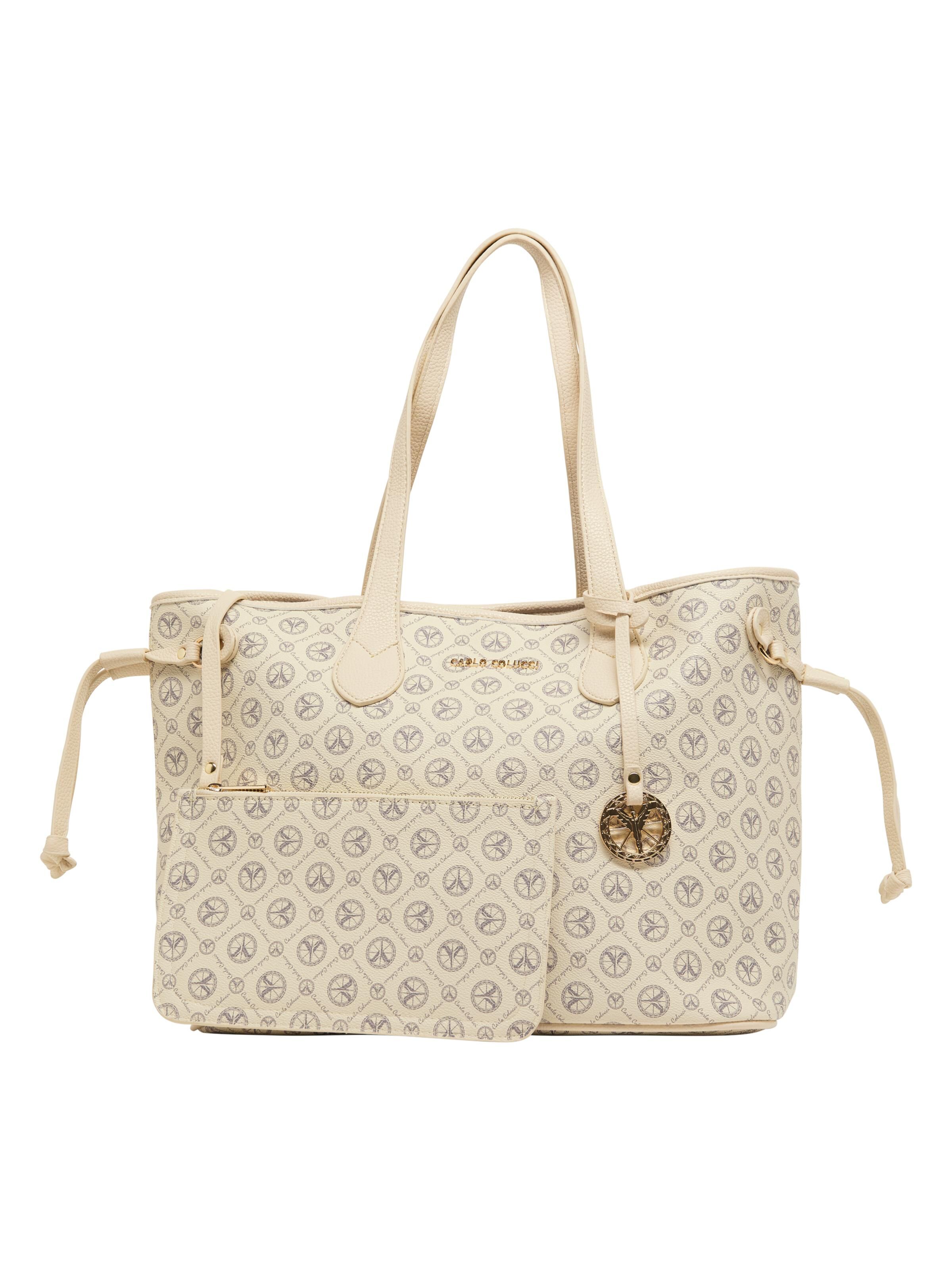 Carlo Colucci Shopper mit Logoprint - Creme