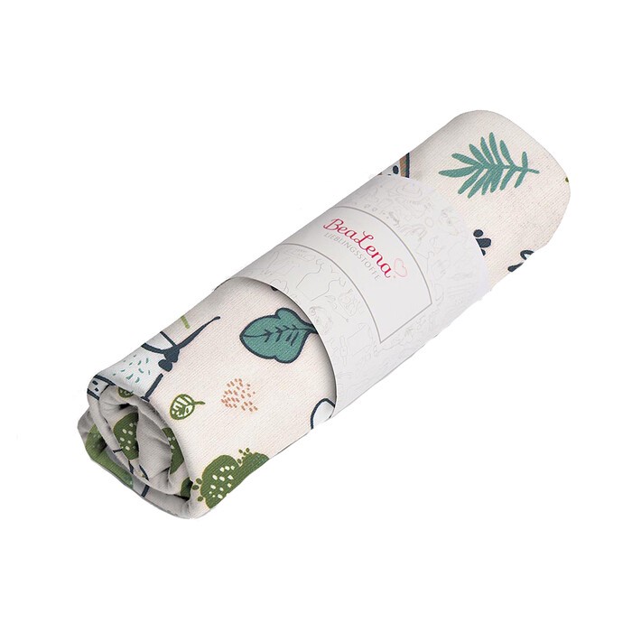 BEALENA Jerseystoff aus Baumwolle Tiere 80 x 100 cm beige