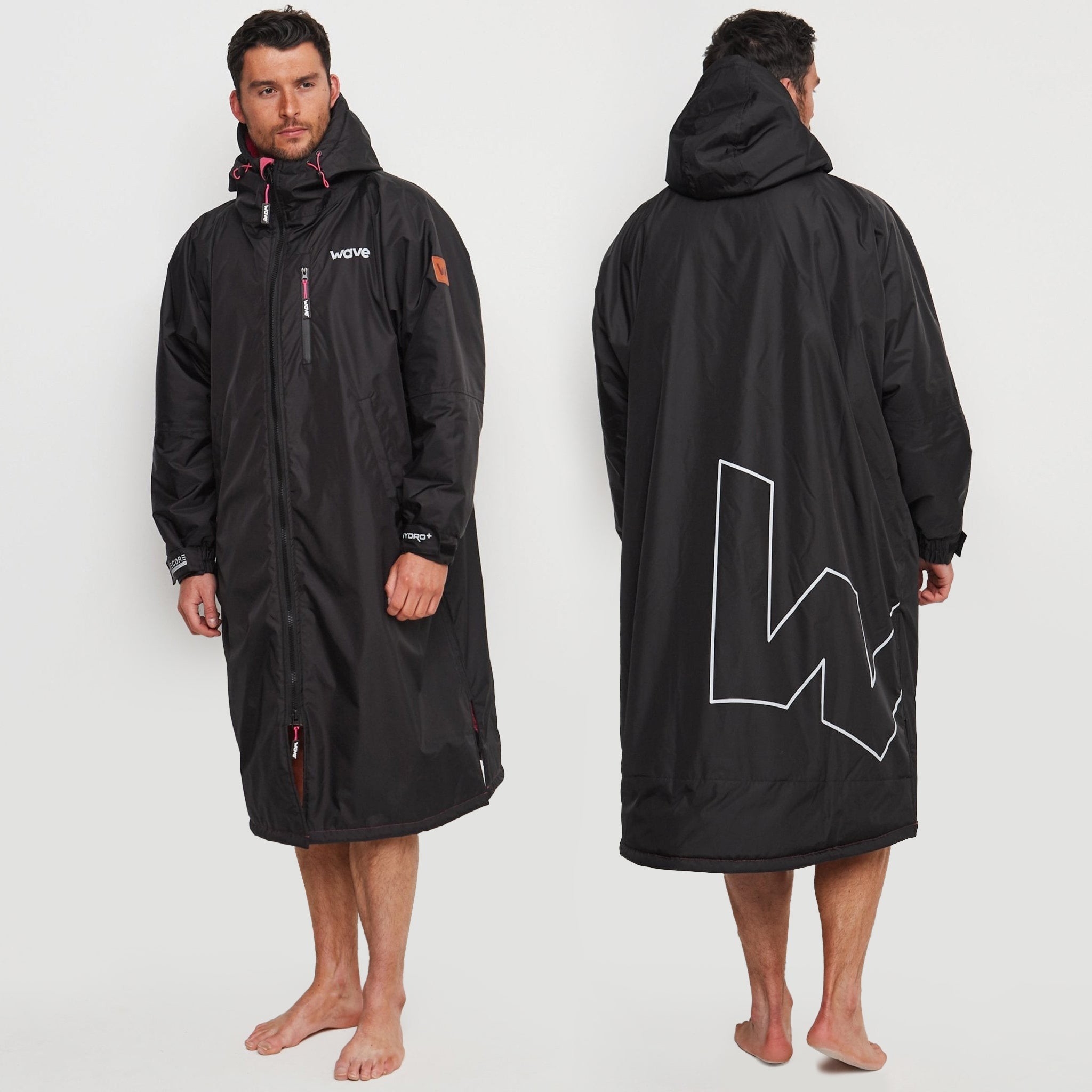 Fleece-Lined Changing Robe | Unisex | Sage | Wave Spas USA, Black & Pink / XL