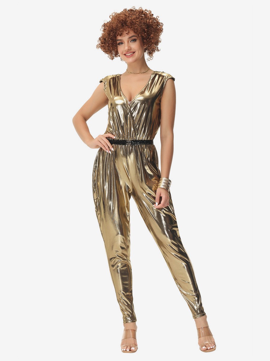 70er Jahre Disco Hippie Hip Hop Tanzkostüme Gold Jumpsuit Street Dance Kostüm