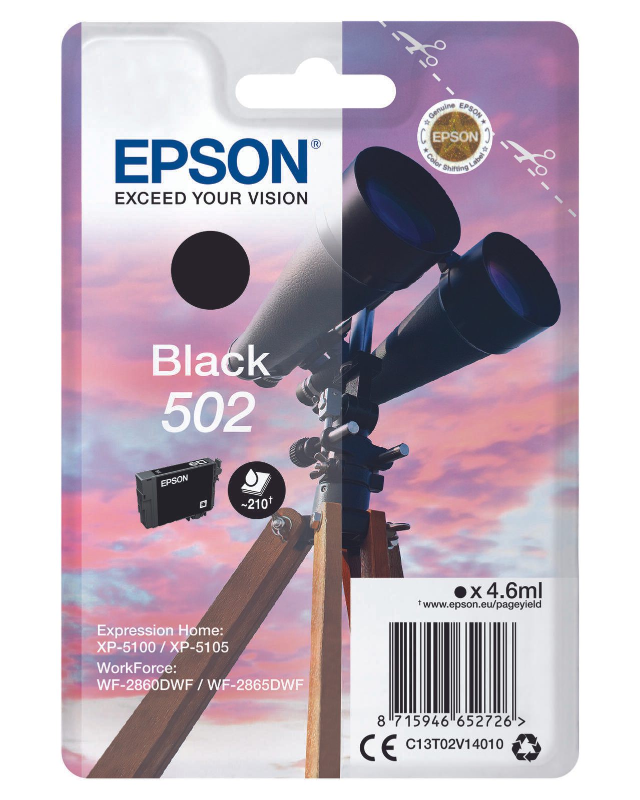 Epson Original 502 Fernglas Druckerpatrone - schwarz (C13T02V14010)