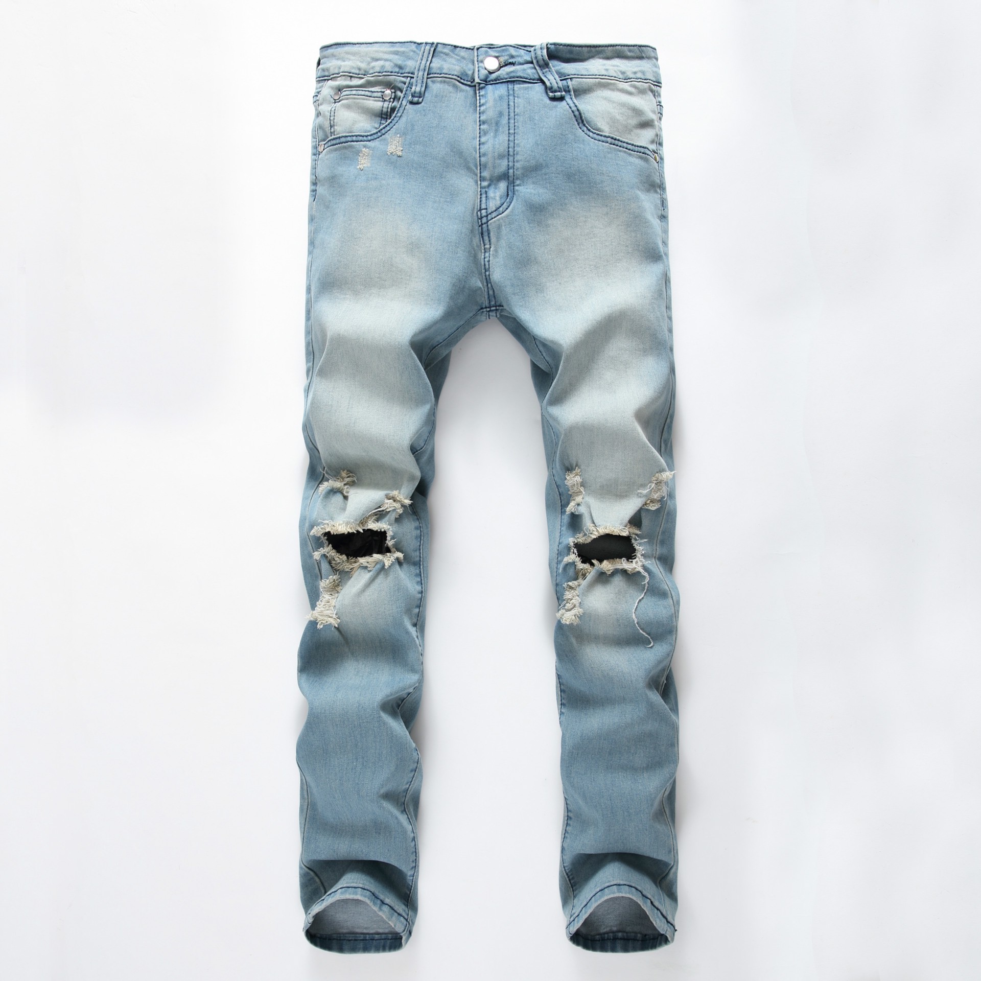 Designer Slim Fit Ripped Jeans Men Hi-Street Mens Distressed Denim Biker Knee Holes Washed Destroyed Jeans