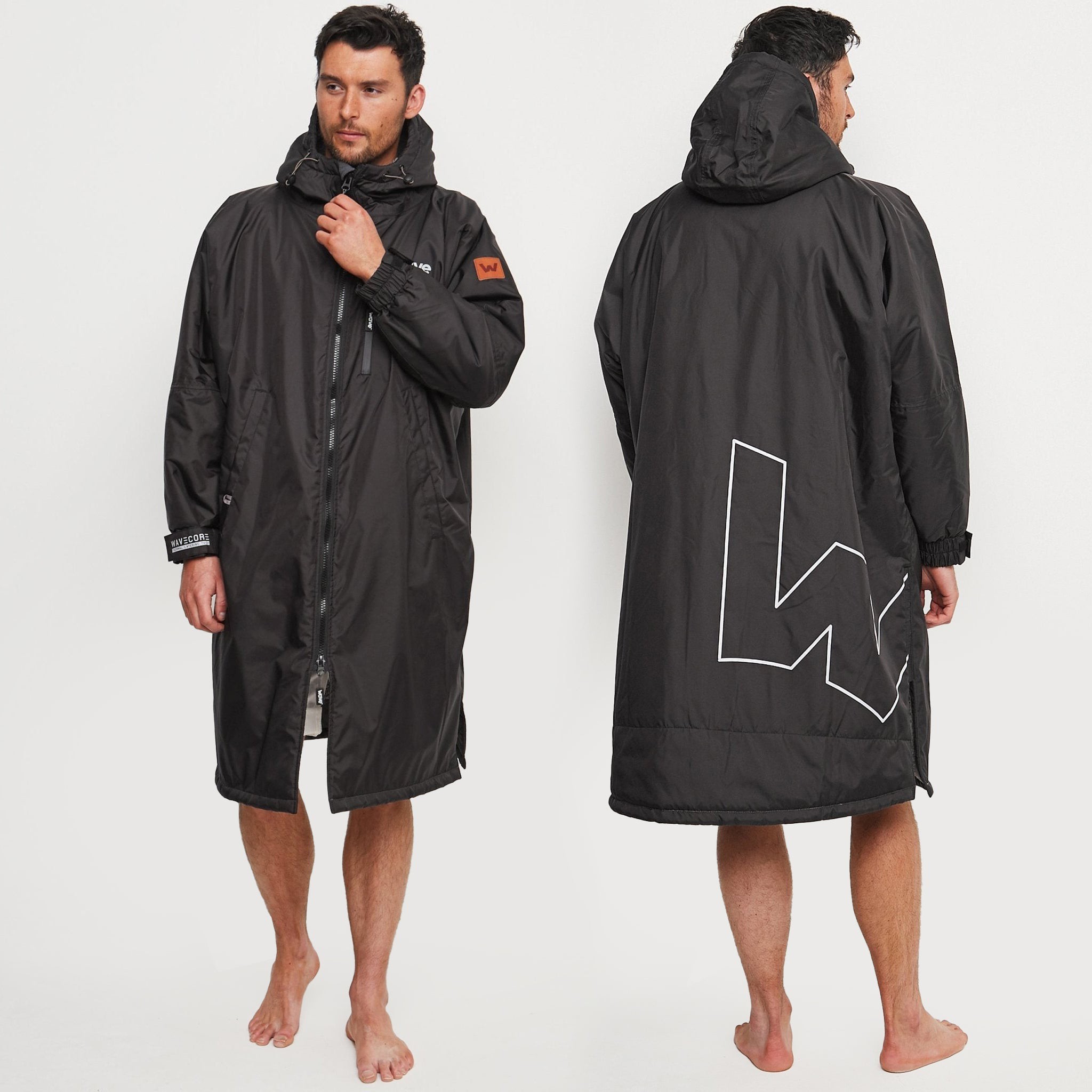 Fleece-Lined Changing Robe | Unisex | Sage | Wave Spas USA, Black & Gray / Medium