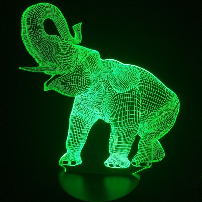 Incroyable illusion 3D LED lampe de table veilleuse avec forme d'éléphant animal tactile 7 couleurs effet de changement