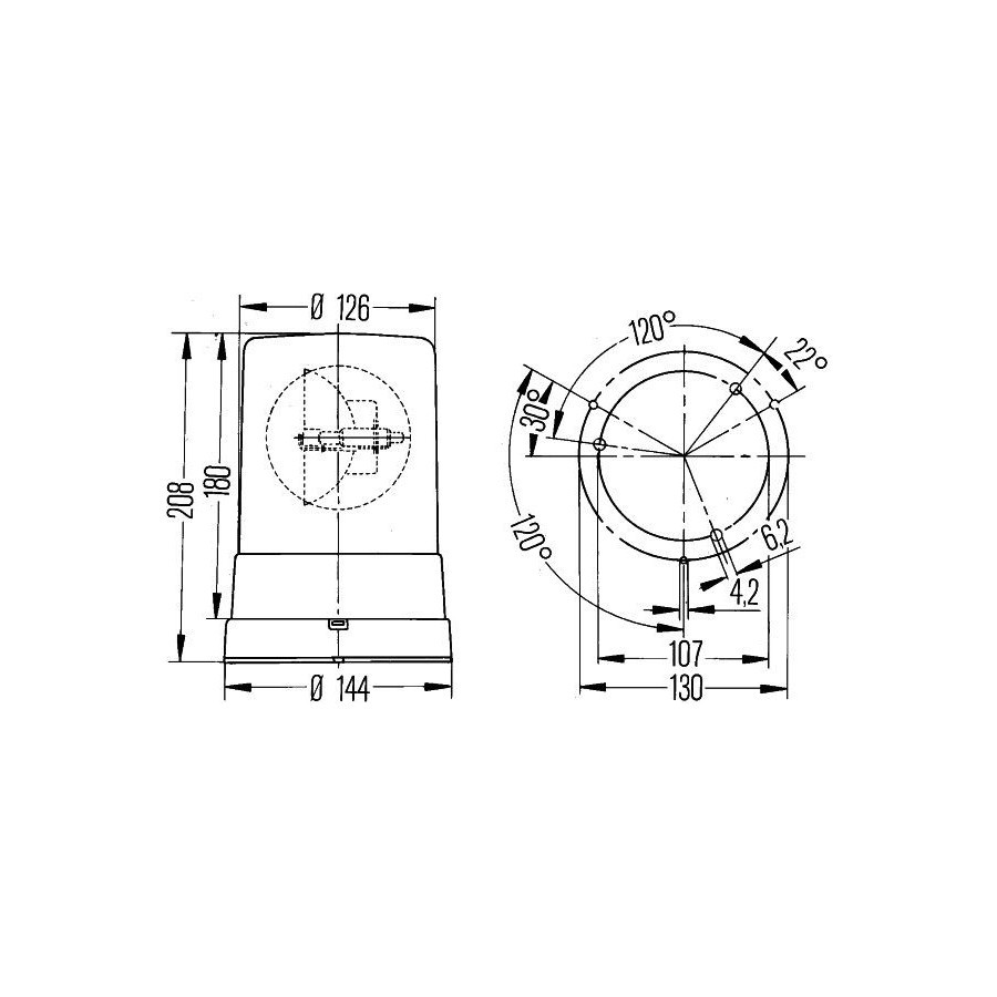 Gyrophare KL710 12V orange fixe avec optique