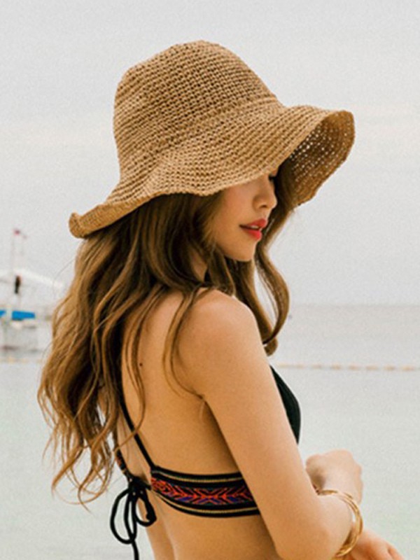 Sommer gewebter Strohhut für Frauen Sonnenschutz faltbarer Strandhut 2025