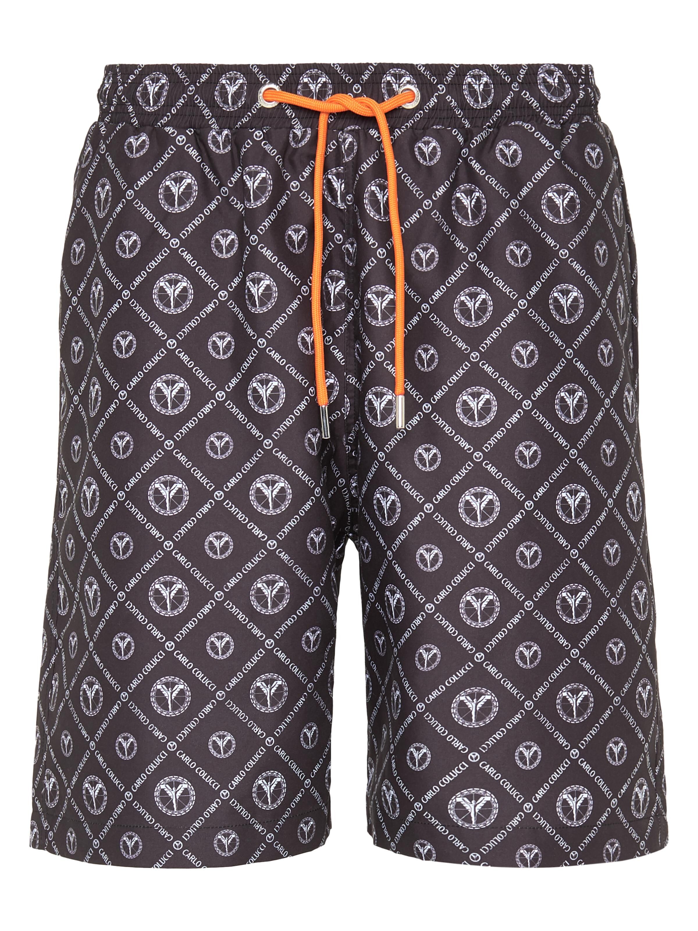 Carlo Colucci Herren Badehose mit Logodruck - XS Schwarz