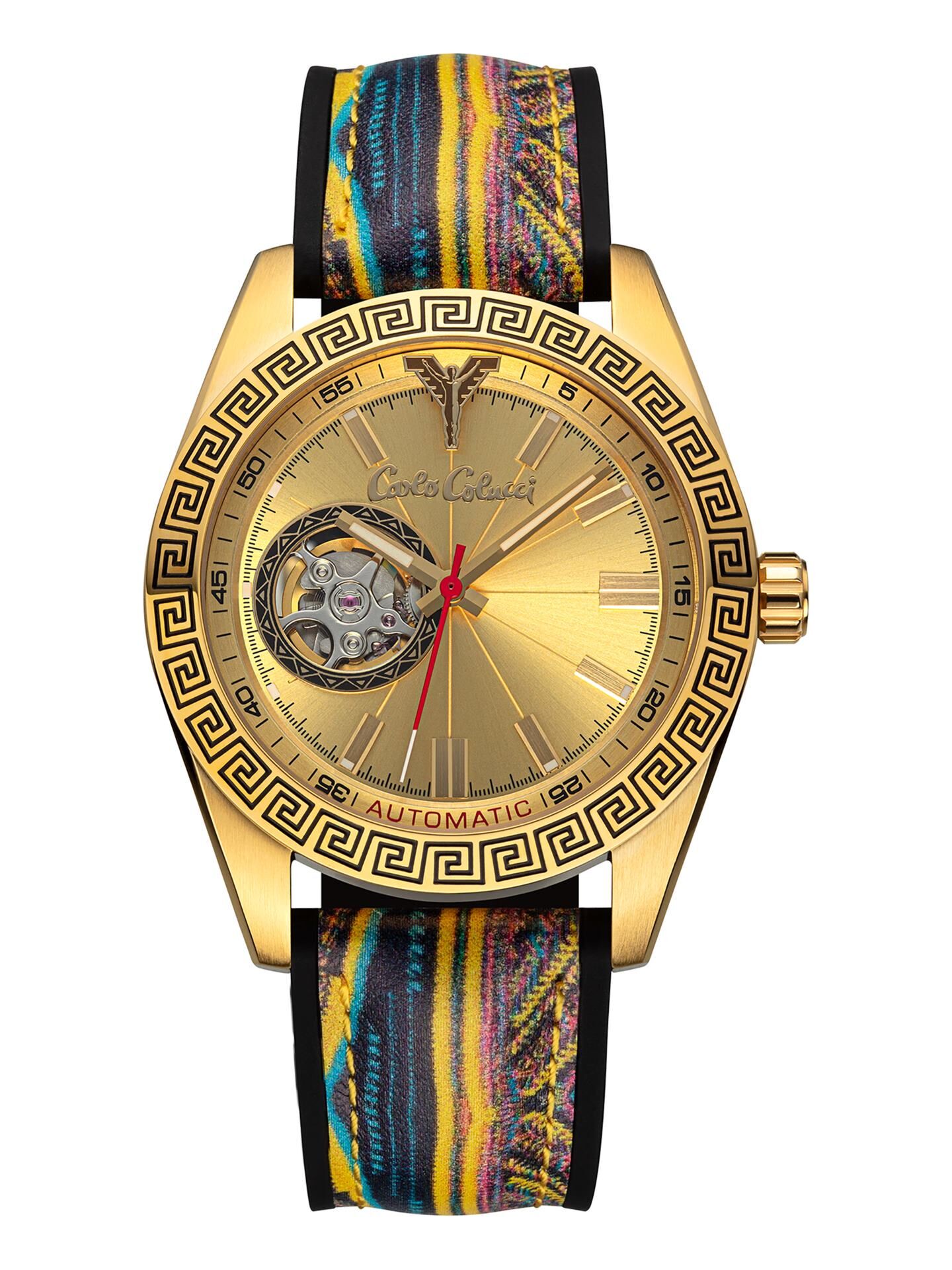 Carlo Colucci Runde Edelstahluhr mit Silikonarmband - Mehrfarbig