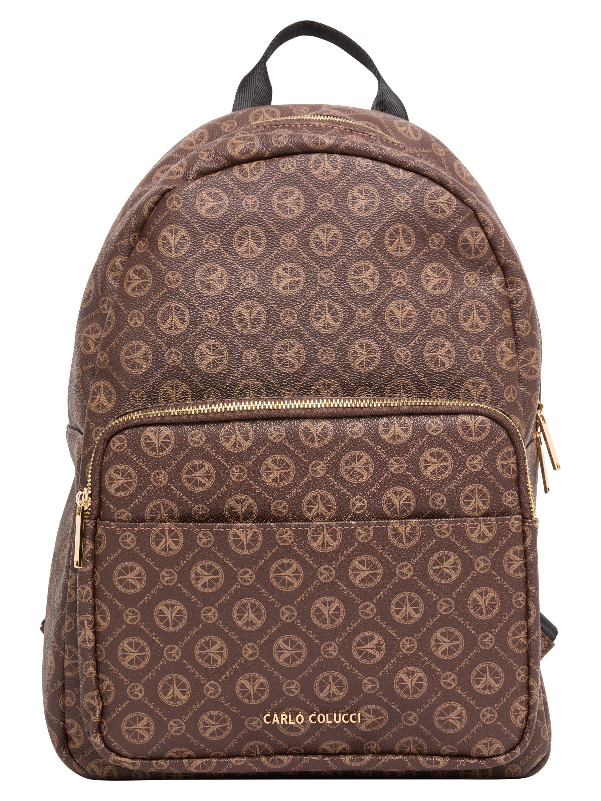 Carlo Colucci Rucksack mit Logoprint - Braun