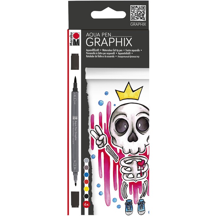 Marabu Aqua Pen - Graphix: Bubblegum King, 6-tlg.