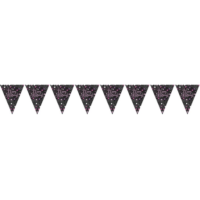 Fahnenkette - Sparkling, 3.96m, schwarz/pink