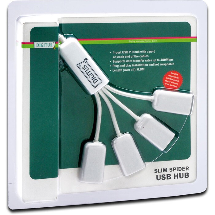 DIGITUS USB-Hub Slim Spider mit 4 Ports USB 2.0 weiß