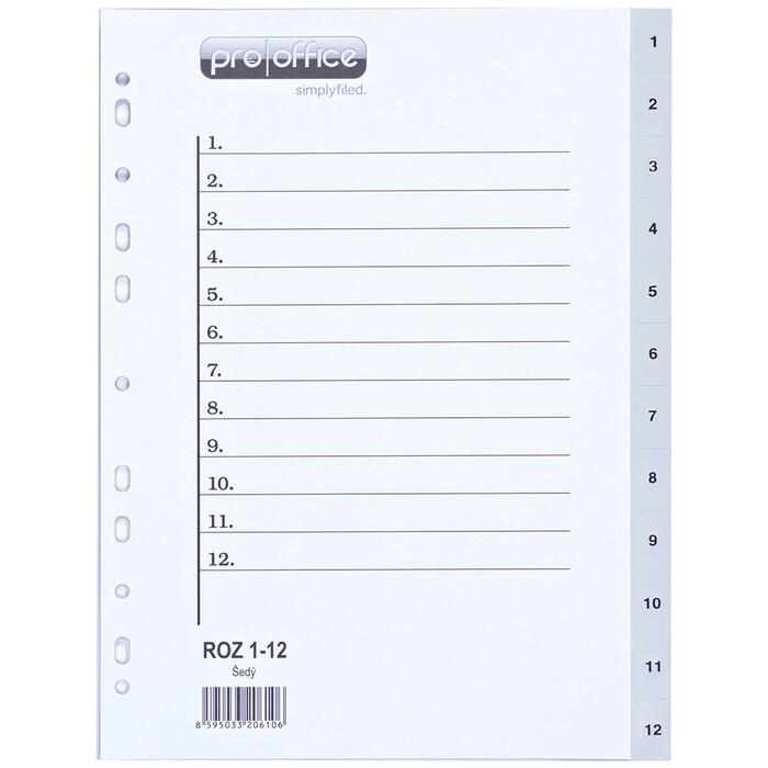 Register A4 aus Kunststoff 1-12 transparent