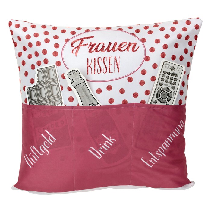 Kissen Frauenkissen mit 3 Taschen 43 x 43 cm rot/weiß