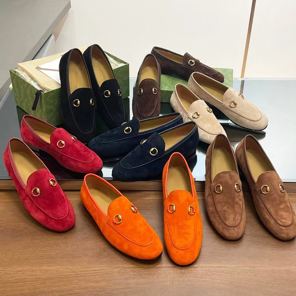 Women's loafer Designer Shoes Women Flat Low Top Suede Cow Leather Oxfords Casual Shoes metal button Moccasins Loafer Slip Sneakers Dress Sh