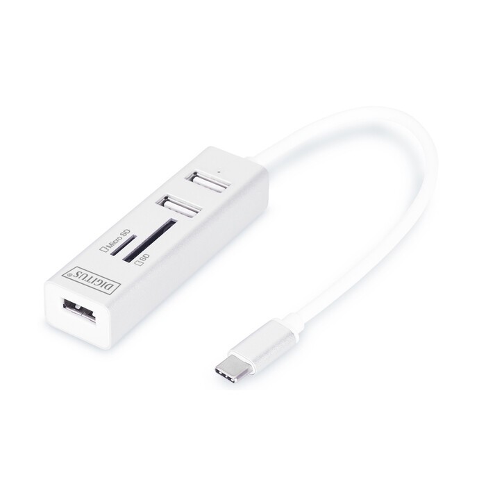DIGITUS 3-Port OTG Hub & Kartenleser weiß