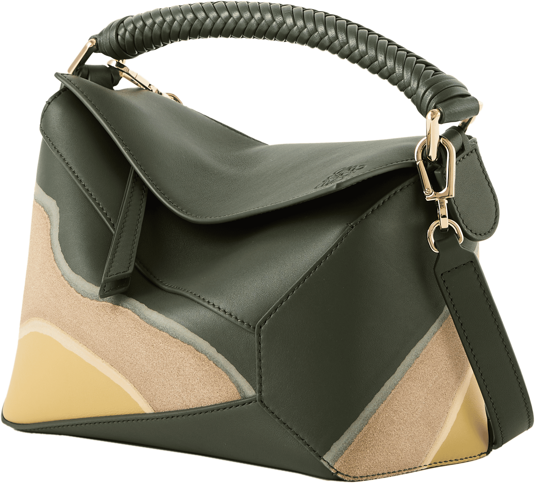 Handtasche 'Puzzle Edge Small Landscape' Bottle Green/Ochre
