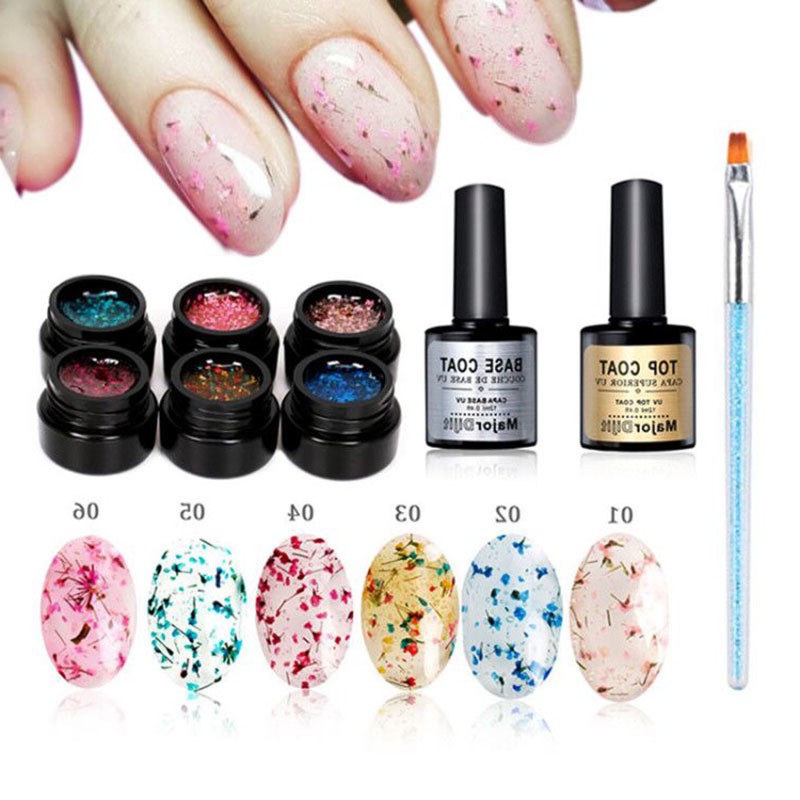 9pcs/lot Flower Fairy UV Gel Nail Polish 5ml Colorful Top & Base Coat Soak Off Nail Art Gel With Brush Varnish Design Kit