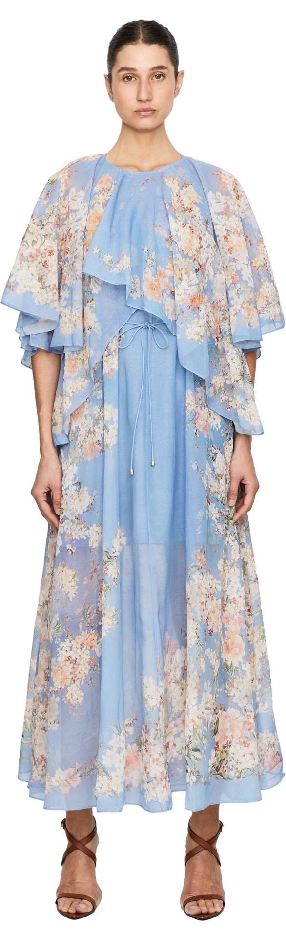 Florales Maxikleid 'Cascadian Tiered' Hellblau