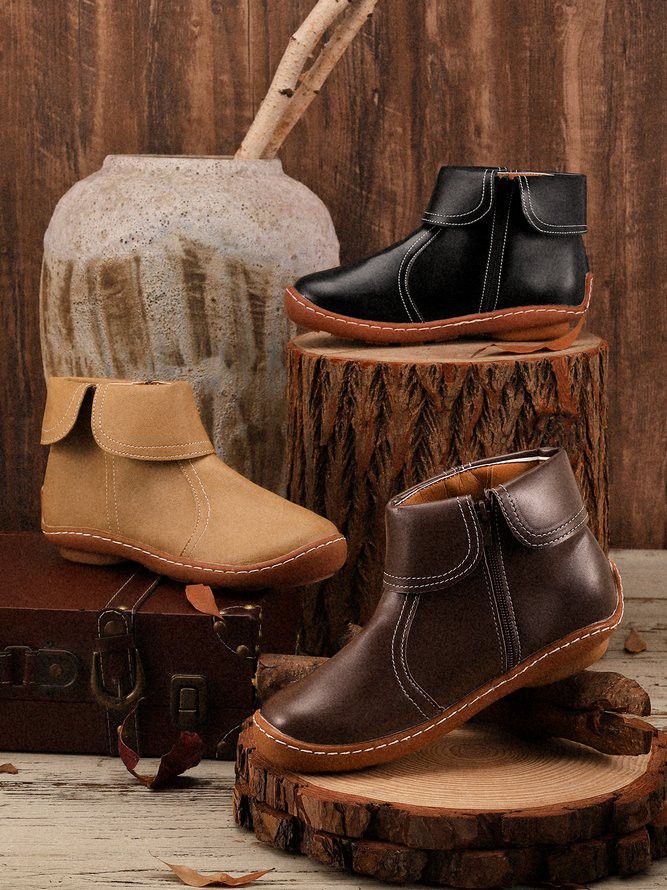Damen Lässig Unifarben Alle Jahreszeiten Täglich Flach Rund Große Größen PU Rutschfest Stiefelette