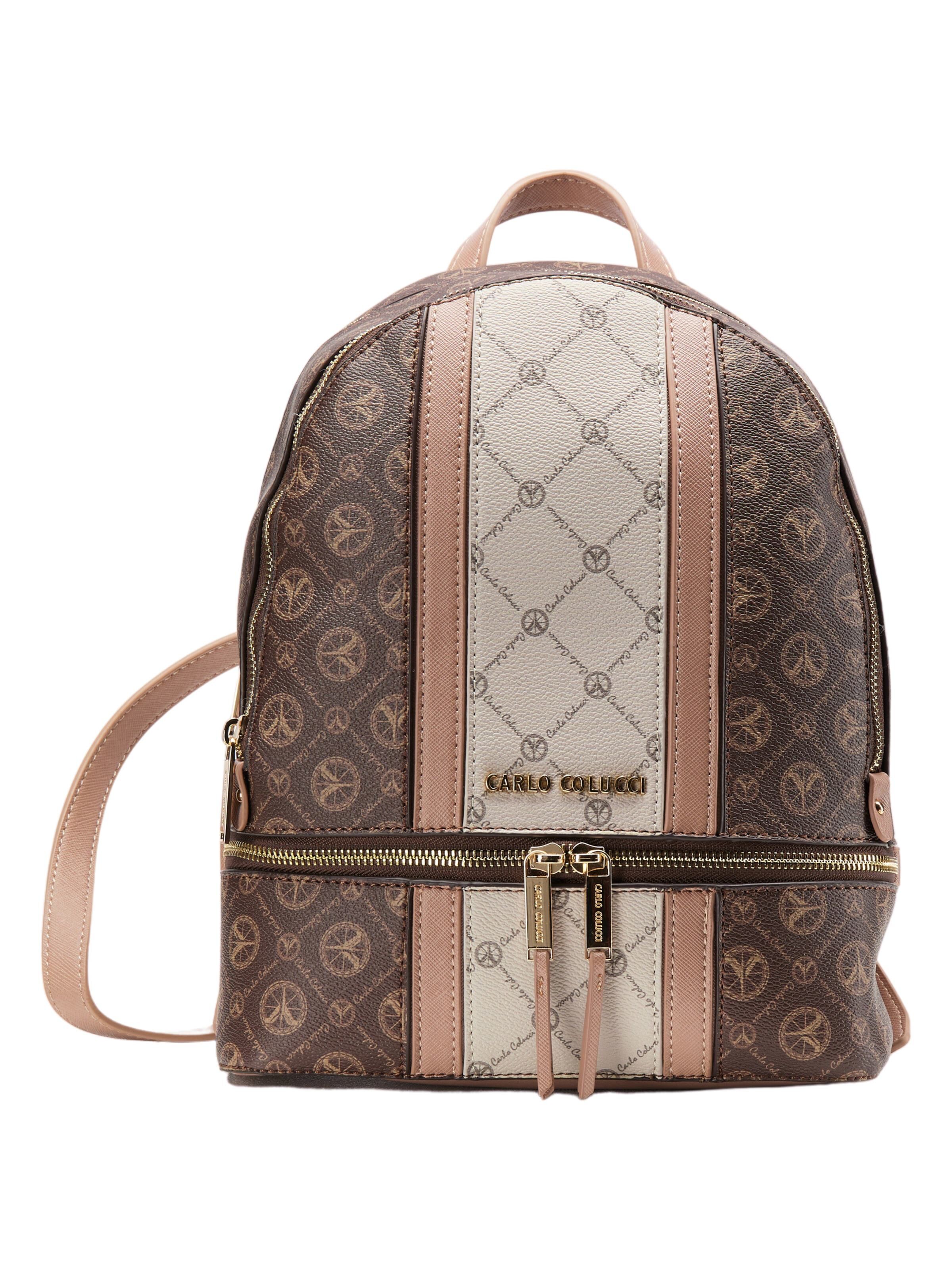 Carlo Colucci Rucksack mit Logoprint - Braun