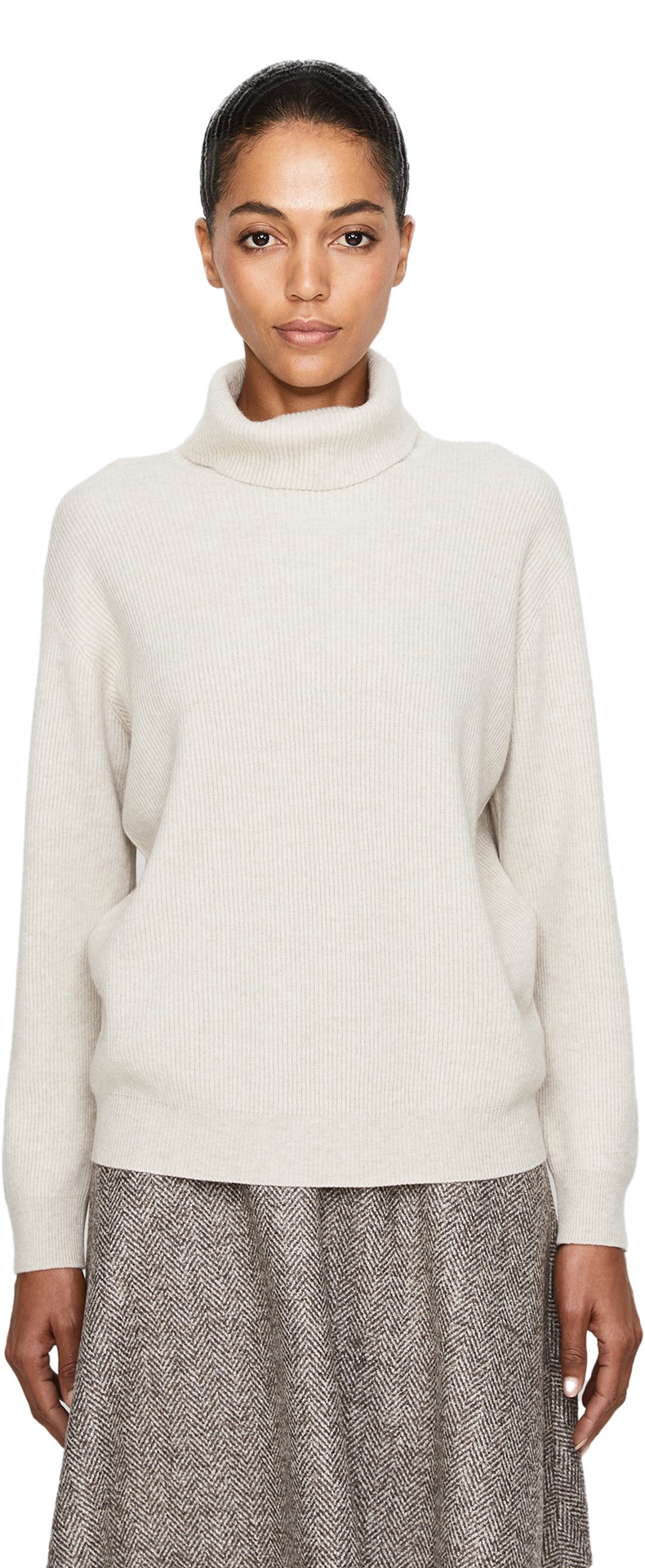 Cashmere-Rollkragenpullover Crème