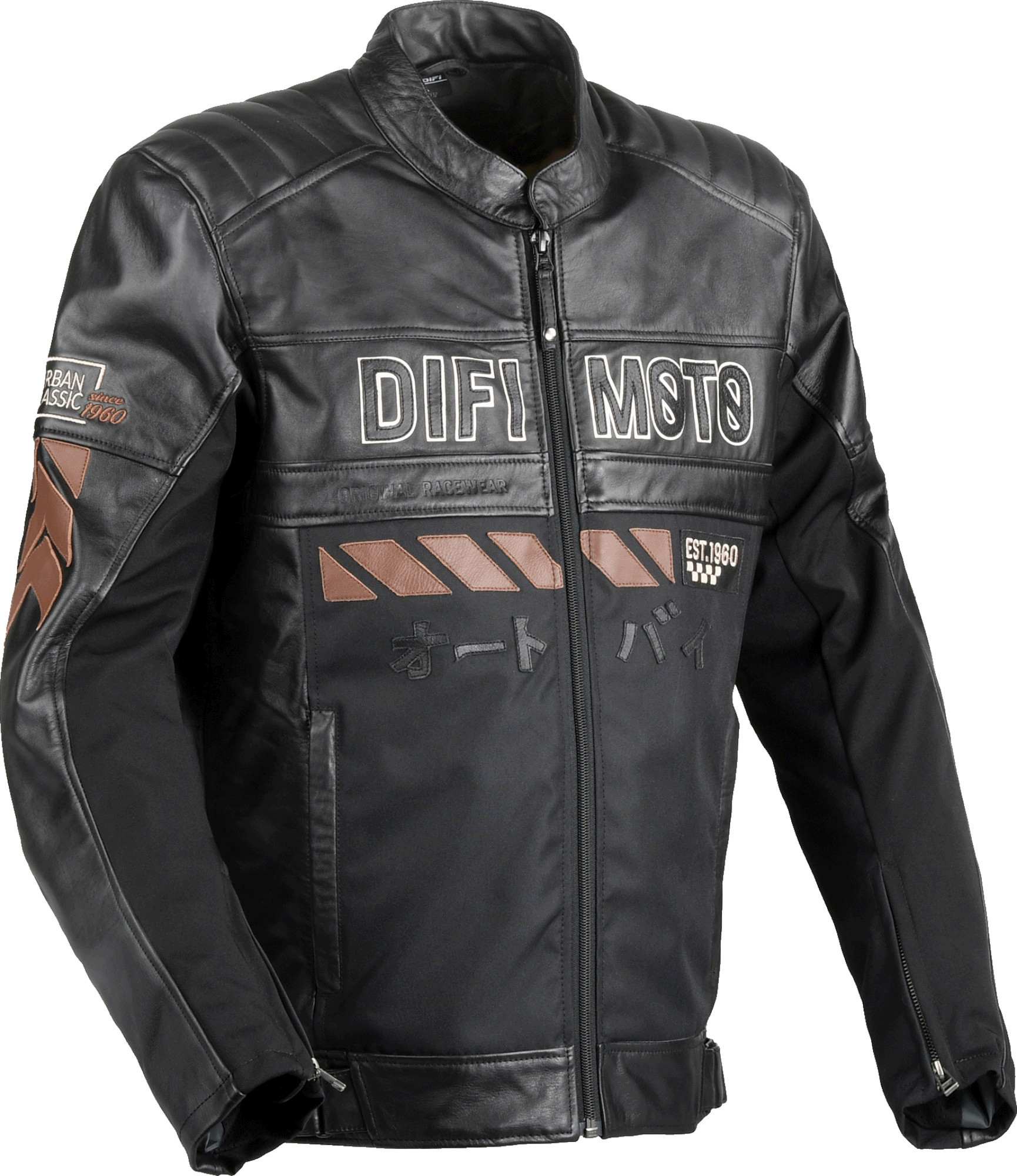 DIFI Iconic Motorrad Lederjacke, schwarz-braun, Größe 56 für Männer