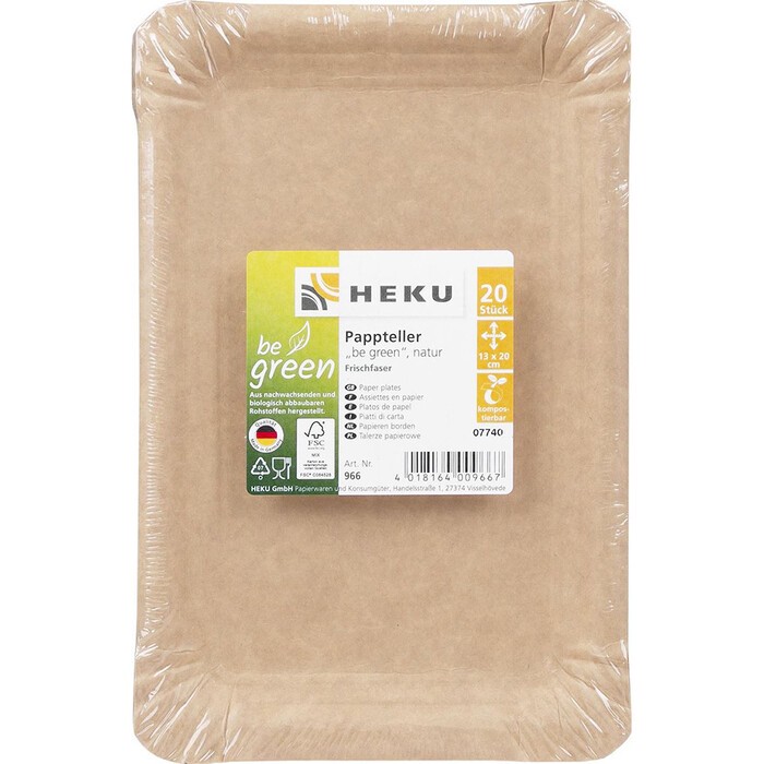 Pappteller be green aus Frischfaser 13 x 20 cm 20 Stück natur