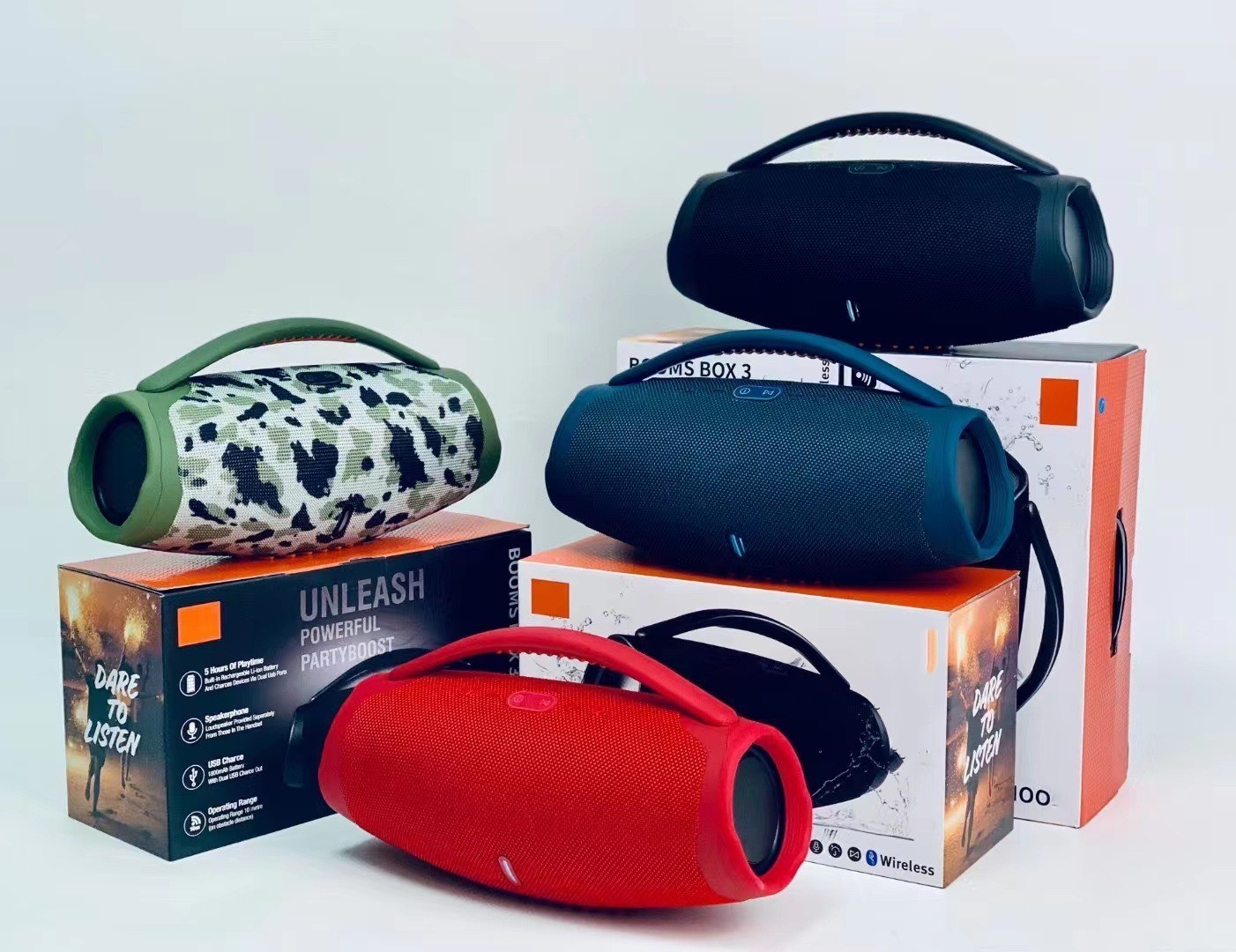 Boombox 3 Top quality Wireless Bluetooth Speakers High Quality Bass Waterproof Loudspeaker with box