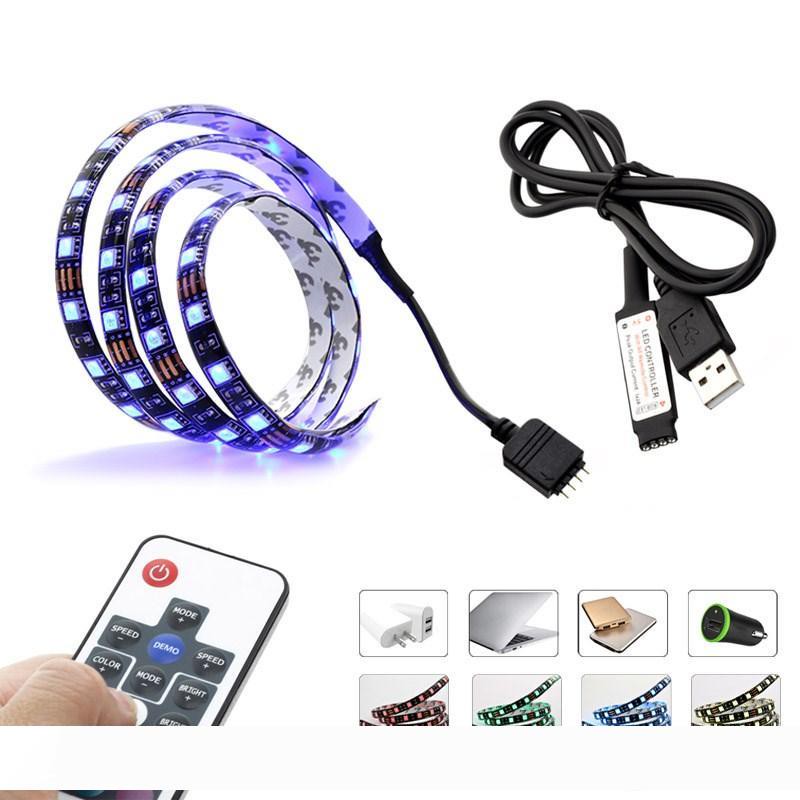 DC 5V USB LED Strip 5050 RGB Light Waterproof 50CM 1M 2M TV Background Lighting RGB LED Strip Flexible Tape Light with 17Key RF Controller