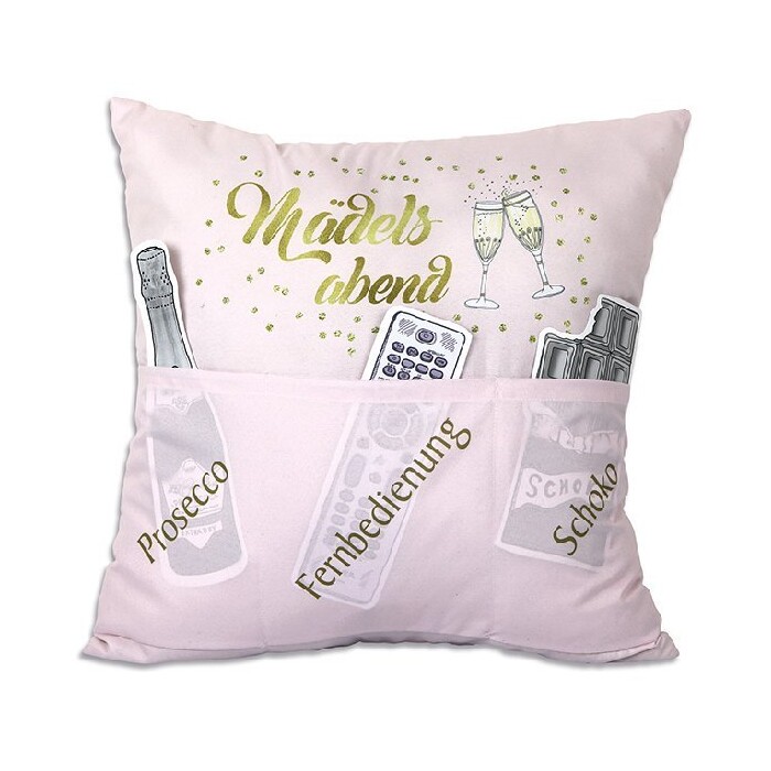 Kissen Mädelsabend mit 3 Taschen rosa