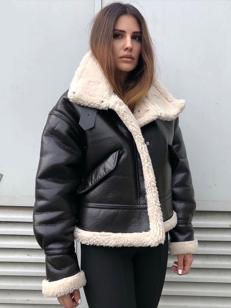 PU-Leder-Motorradjacke für Damen  übergroße Winteroberbekleidung 2025