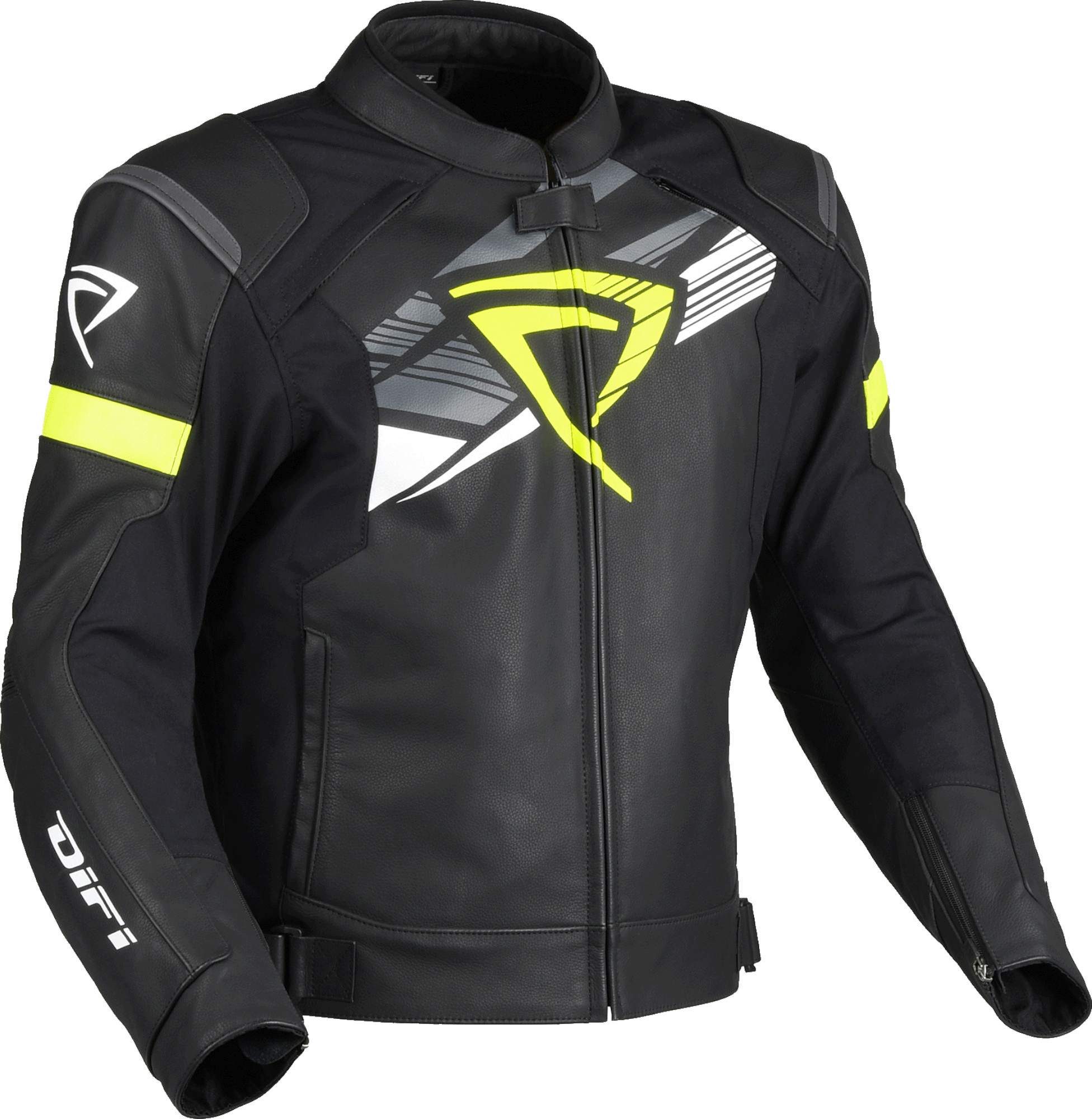 DIFI Sonic Motorrad Lederjacke, schwarz-gelb, Größe 52 für Männer