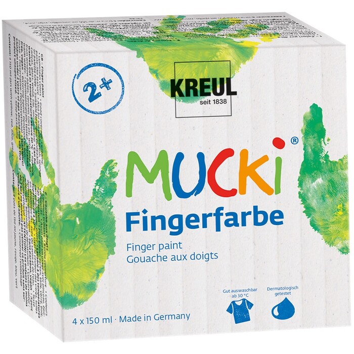 KREUL Fingerfarben-Set Mucki, leuchtkräftig, 4 x 150 ml