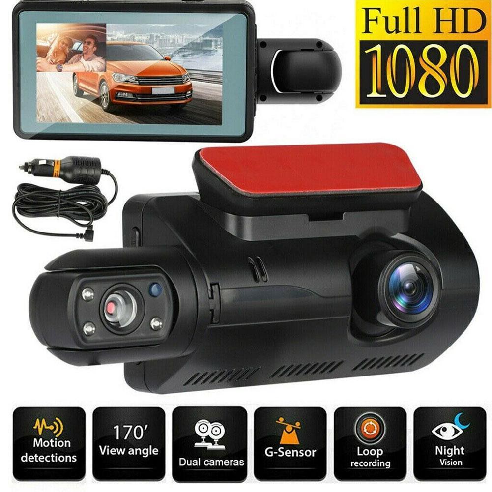Dashcam 3 pouces 1080p Enregistreur de Conduite Haute Définition Vision Nocturne Véhicule Capacité 32 Go Système Double Caméra