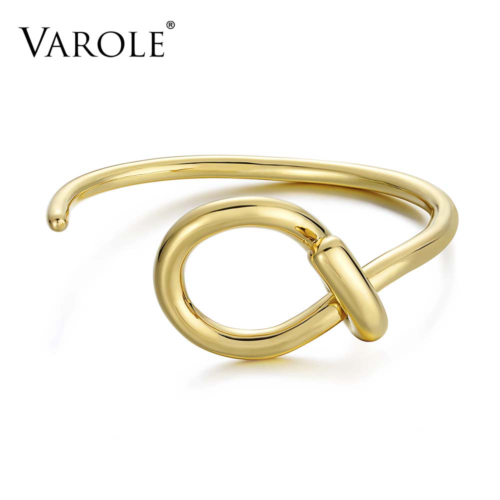 VAROLE Art of Curved Lines Knot Cuff Bangles For Women Circle Bracelets Gold Color Fashion Jewelry Noeud armband Pulseiras