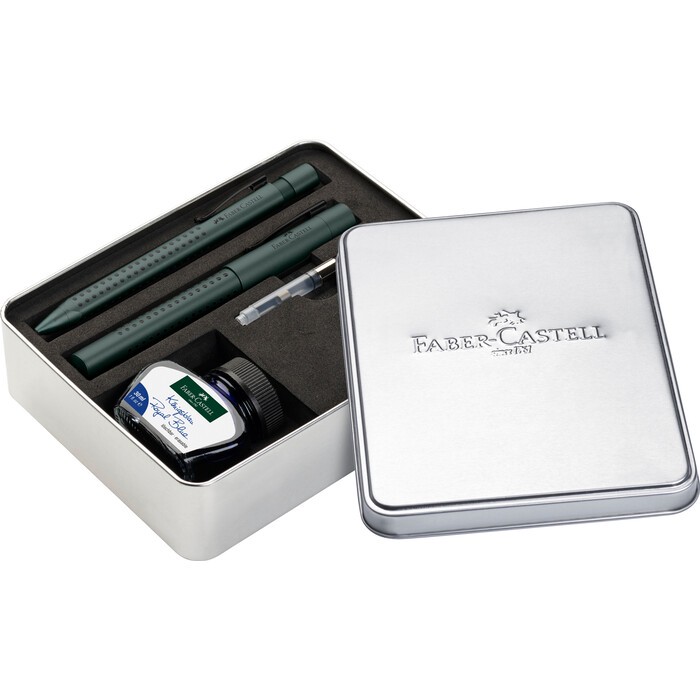 FABER-CASTELL Füllhalter/Kugelschreiber + Tinte Geschenk-Set Grip Edition mistletoe grün