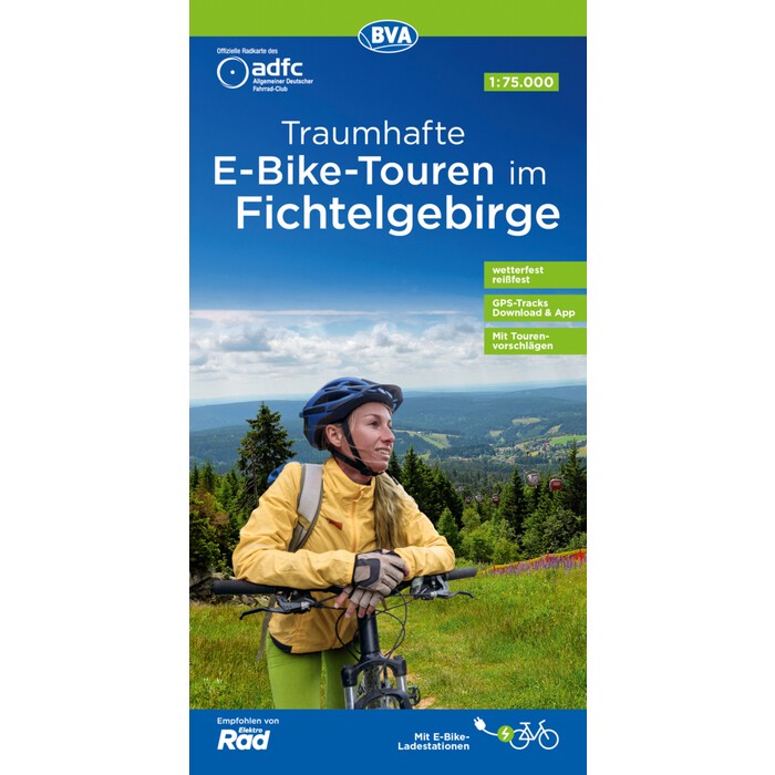 ADFC-Regionalkarte Traumhafte E-Bike-Touren im Fichtelgebirge, 1:75.000, mit Tagestourenvorschlägen, reiß- und wetterfest, GPS-Tracks Download