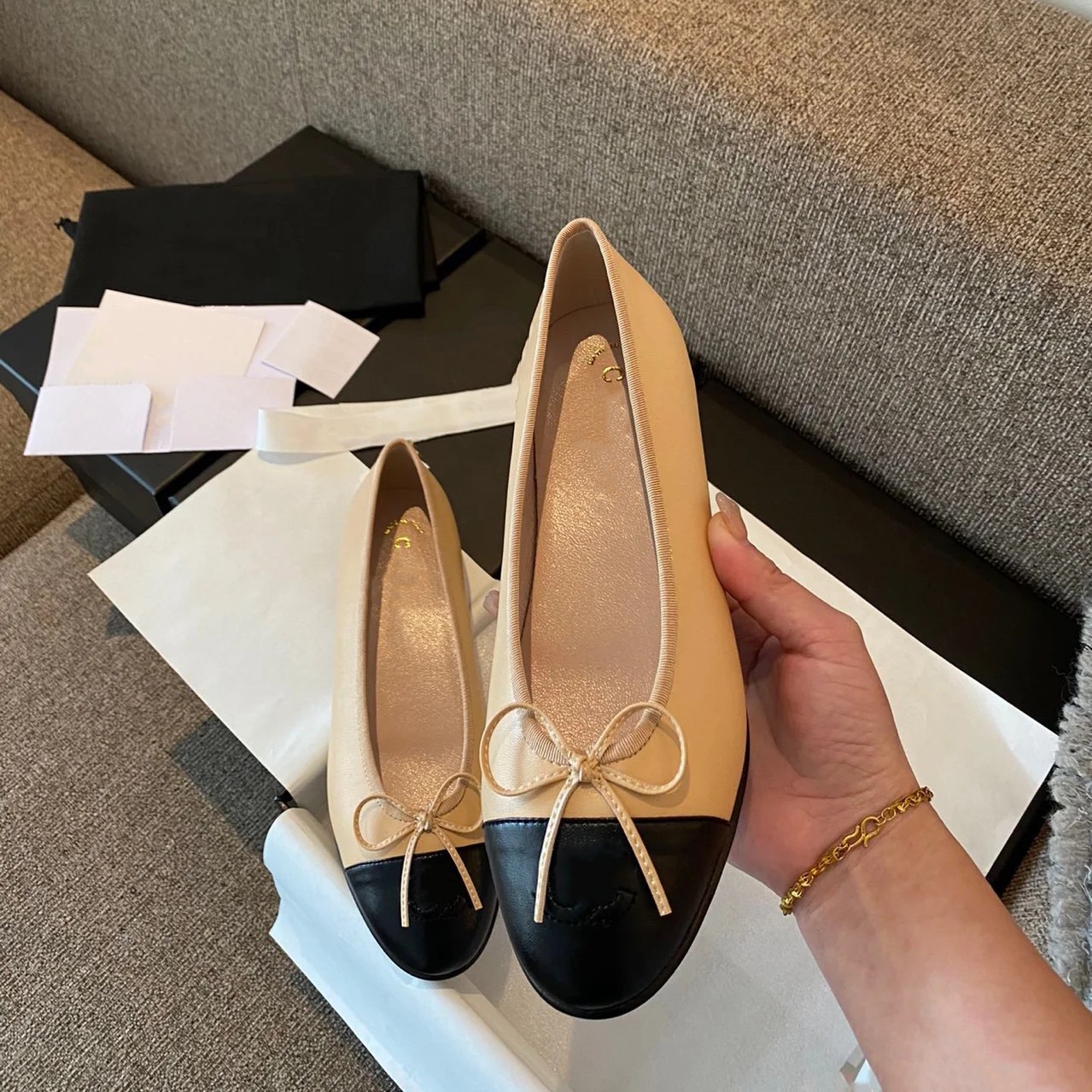 France Paris Luxury designer Ballet Flats Shoes Women brands Quilted Genuine Leather Slip on Round Toe Ladies Dress Shoes