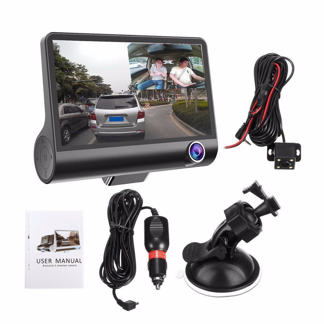3 Way Camera Car DVR HD Video Recorder Camera Dual Lens with Rear view Registrar 4.0 inch Dash Cam Night vision Camcorder Without TF Card