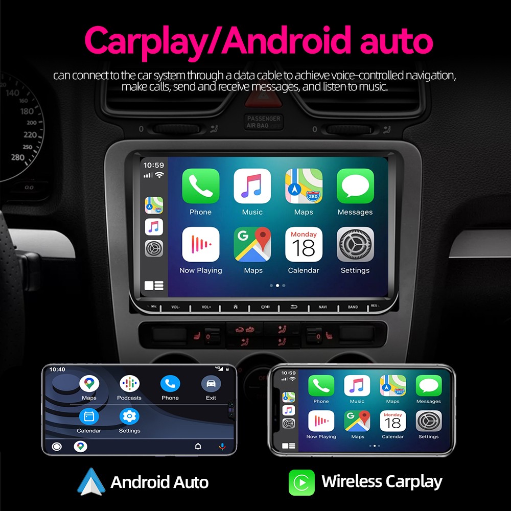 Voiture DVD Carplay Android Auto10 Car Radio Multimedia Player GPS pour Volkswagen VW Golf 5 6 Passat B5 Bluetooth FM 2 Din DVD Player