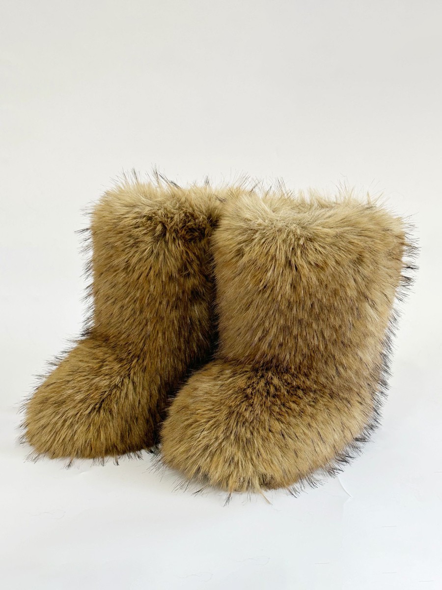Damen Schneestiefel Kunstfell Rundzehen Winterstiefel