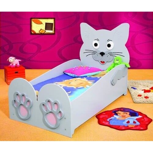 Kinderbett Jugendbett Bett Betten + Matratze Holzbett 90x200cm Tier Katze Neu